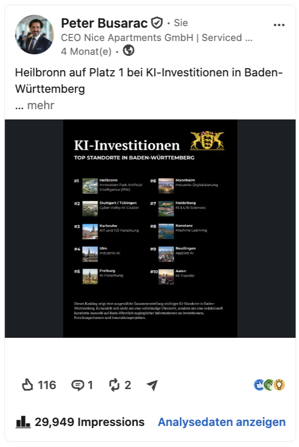 Heilbronn Nº 1 bei KI-Investitionen
